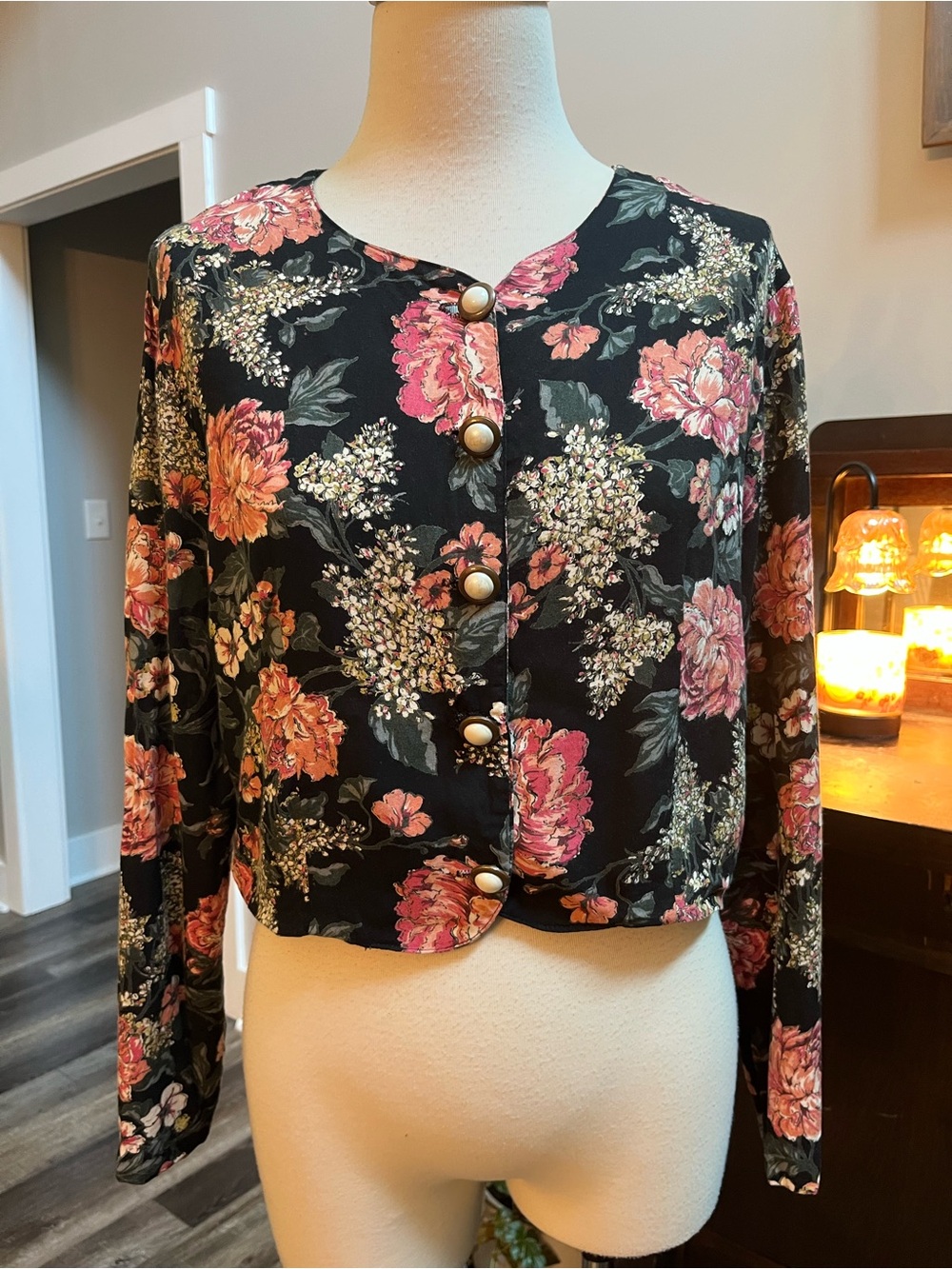 Vintage 90s California Concepts Cropped Floral Blouse